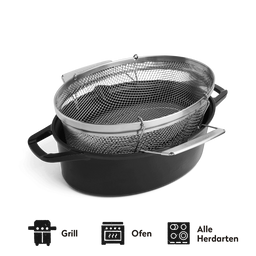 Image 35837899538747 Gusseisenbräter mit Frittierkorb seitlich für Grill, Ofen und alle Herdarten