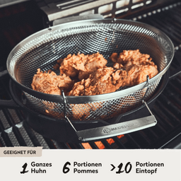 Image 35837904257339 Gusseisenbräter mit Frittierkorb auf Grill geeignet für 1 ganzes Huhn, 6 Portionen Pommes oder über 10 Portionen Eintopf