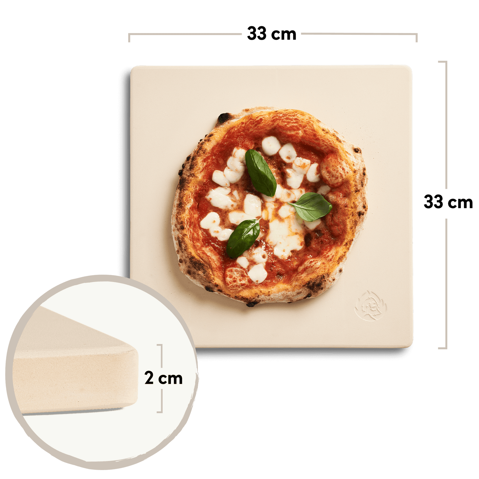 Image 35745168785723 Cordierit Pizzastein mit 33 x 33 cm bei 2 cm Stärke