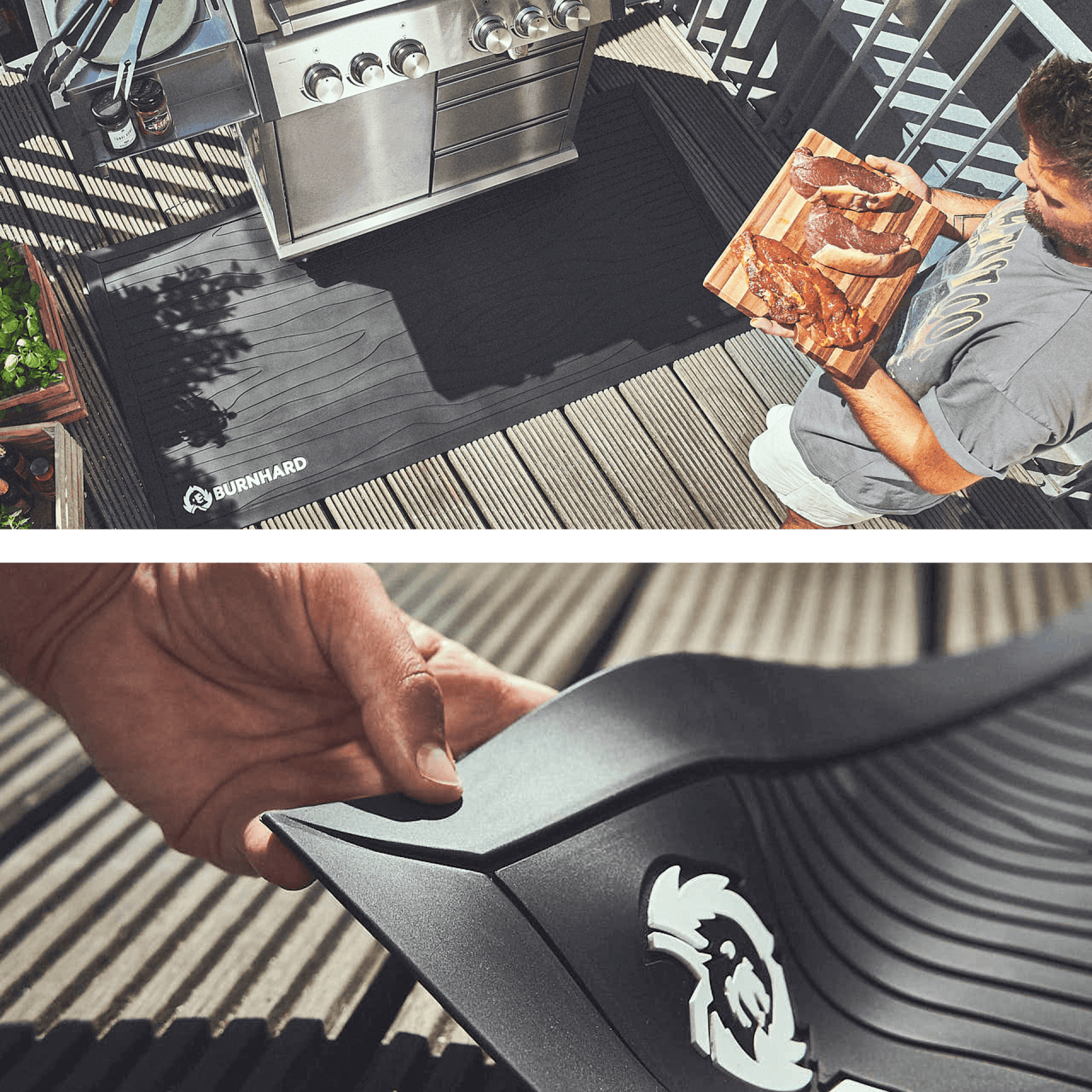 Grillszene Fleisch wird an Grill mit untergelegter Matte gebracht Grillszene Fleisch wird an Grill mit untergelegter Matte gebracht