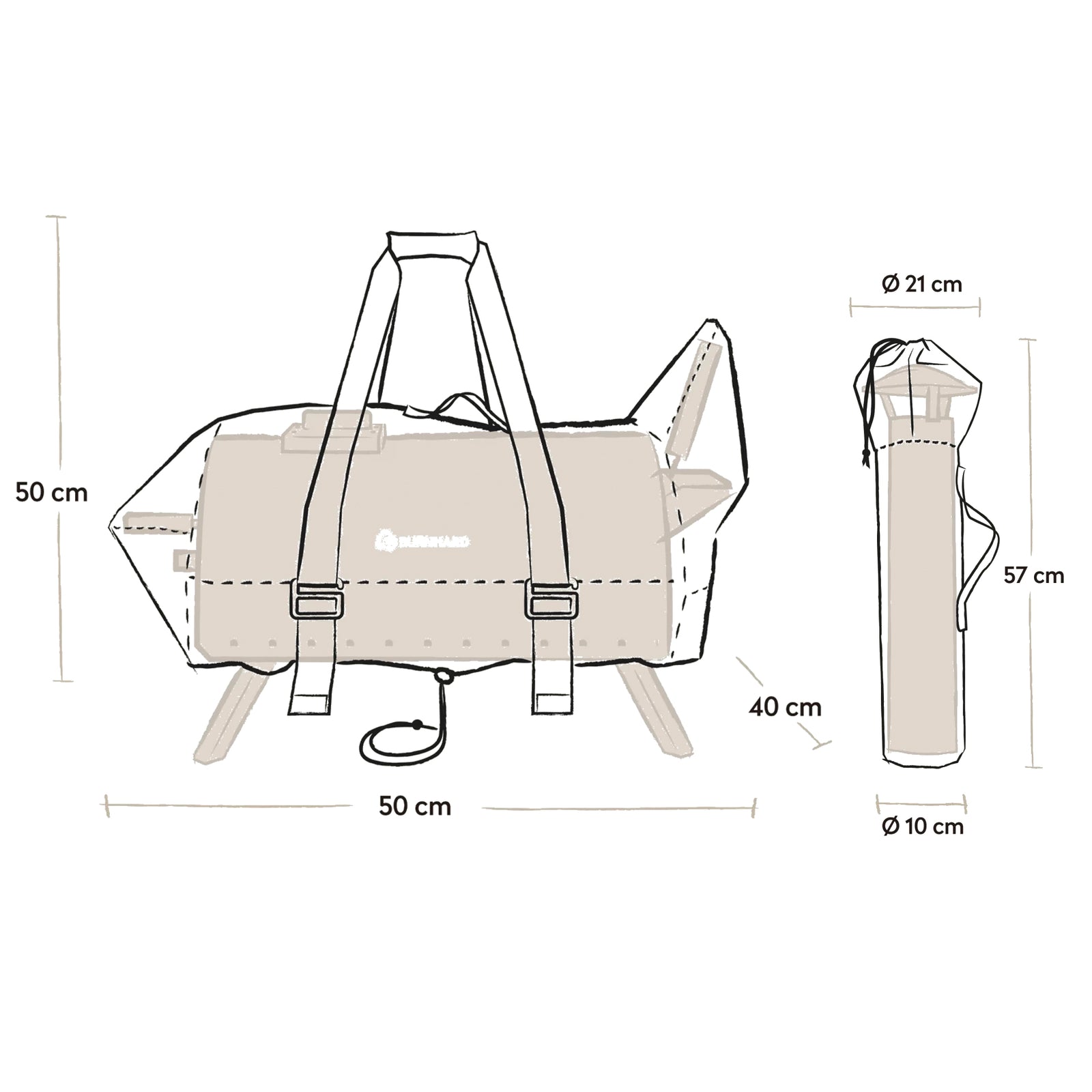 Transport-Taschen Teile mit Maßen und Durchmesser Transport-Taschen Teile mit Maßen und Durchmesser