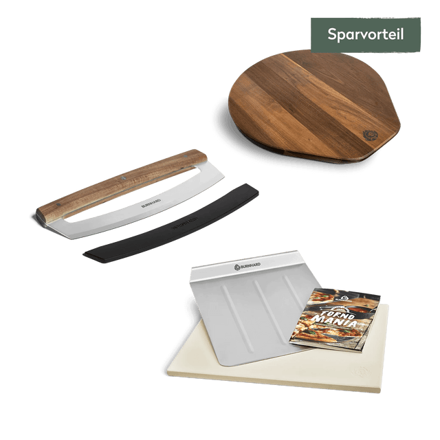 Pizzastein mit Pizzaschaufel, Pizzawiegemesser und Pizzabrett Pizzastein mit Pizzaschaufel, Pizzawiegemesser und Pizzabrett