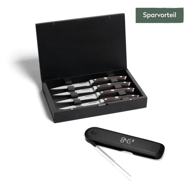 Steakmesser-Set 4-tlg. & Einstich-Thermometer, klappbar Steakmesser-Set 4-tlg. & Einstich-Thermometer, klappbar