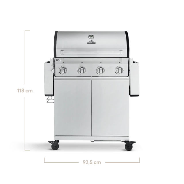 Big FRED Basic 4-Brenner Gasgrill mit abgeklappten Seitentischen Big FRED Basic 4-Brenner Gasgrill mit abgeklappten Seitentischen