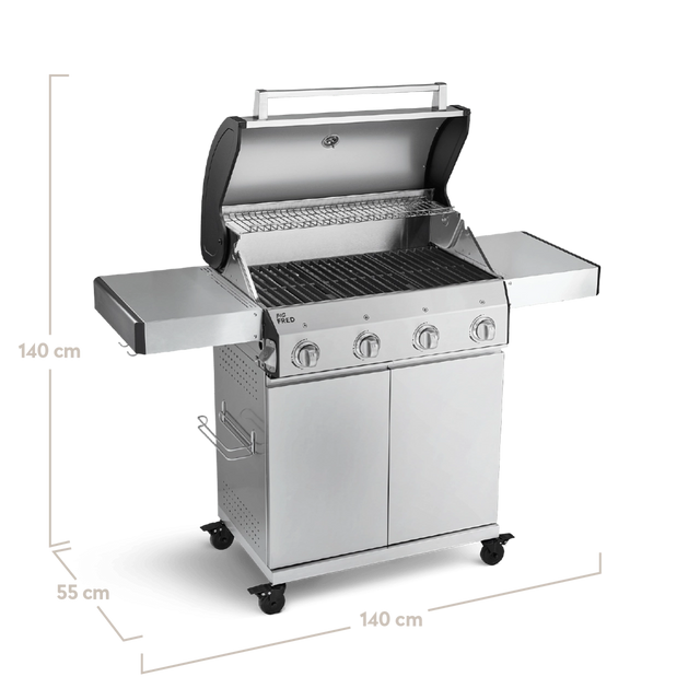 Big FRED Basic 4-Brenner Gasgrill seitlich mit Bemaßung Big FRED Basic 4-Brenner Gasgrill seitlich mit Bemaßung