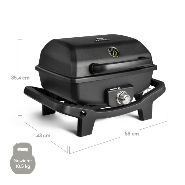 945961_946648 945961 WAYNE Jr. Balkongrill seitlich vor weißem Hintergrund mit Bemaßung (58 x 43 x 35,4 cm)  und Gewichtsangabe (10,5 kg) 945961_946648 945961 WAYNE Jr. Balkongrill seitlich vor weißem Hintergrund mit Bemaßung (58 x 43 x 35,4 cm)  und Gewichtsangabe (10,5 kg)
