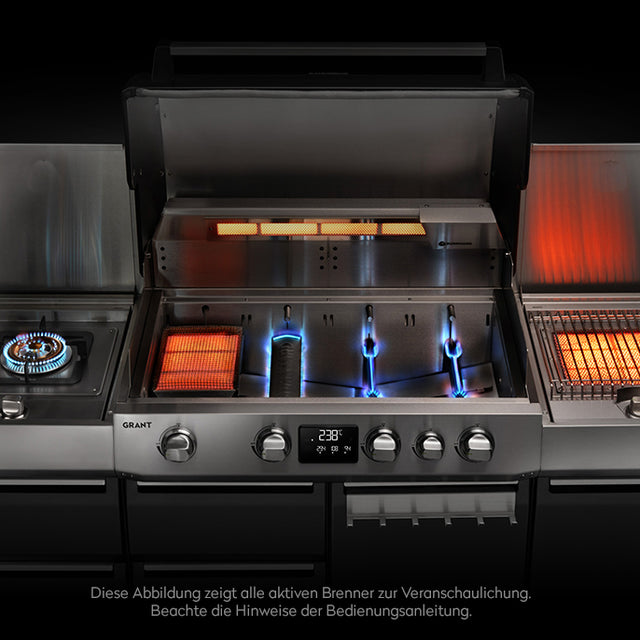 Detailbild Brennkammer mit Heckbrenner, Infrarot-Keramikbrenner, Longlife Premium-Gussbrenner und Edelstahl-Stabbrenner Detailbild Brennkammer mit Heckbrenner, Infrarot-Keramikbrenner, Longlife Premium-Gussbrenner und Edelstahl-Stabbrenner