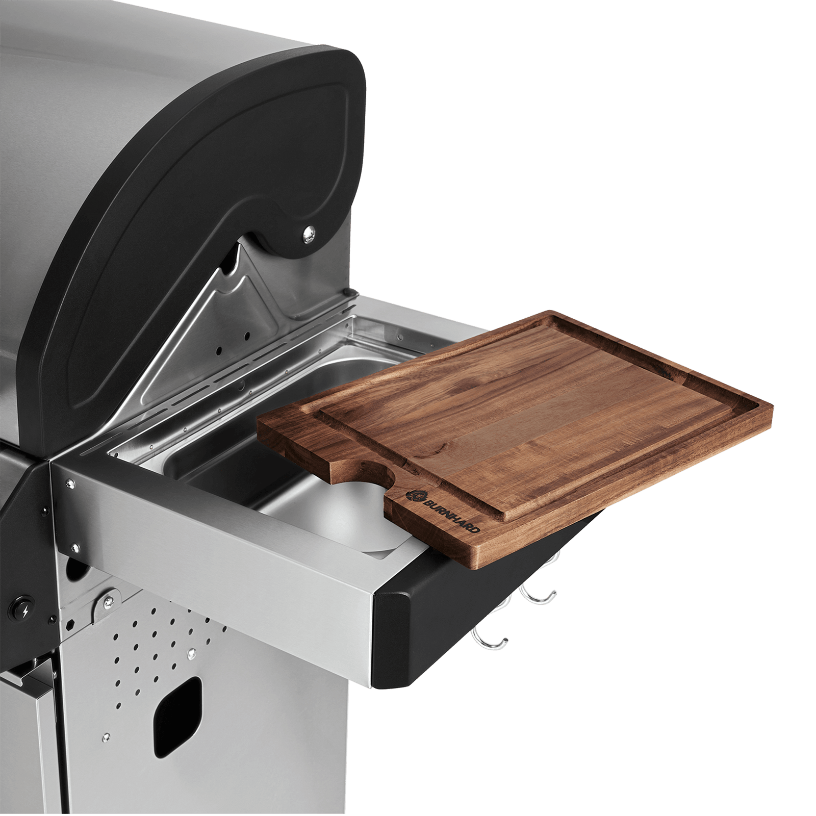 Detail Seitentisch mit Schneidebrett und Food Container Detail Seitentisch mit Schneidebrett und Food Container