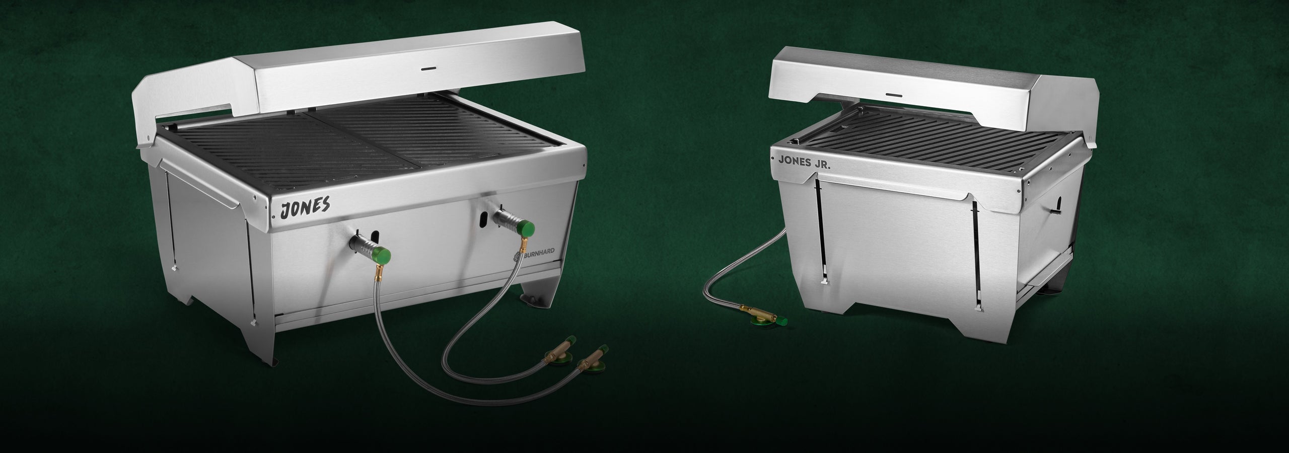 JONES Campingrills: 1-Brenner und 2-Brenner Gasgrill nebeneinander