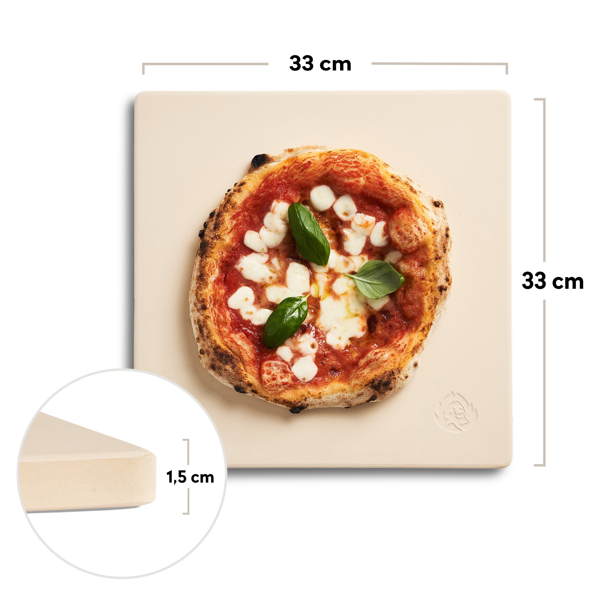 Draufsicht Pizzastein mit Bemaßung Draufsicht Pizzastein mit Bemaßung