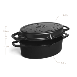 Gusseisenbräter für 5,5 Liter 11 cm hoch und Deckel für 2,5 Liter 5,5 cm hoch