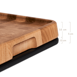 Detailansicht mit Höhen 1,3 cm Kunststoffbrett und 5 cm Holzbrett