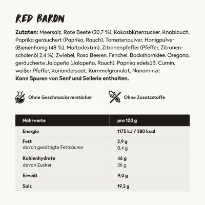 Zutatenliste und Nährwerte-Tabelle zum Red Baron Grillgewürz
