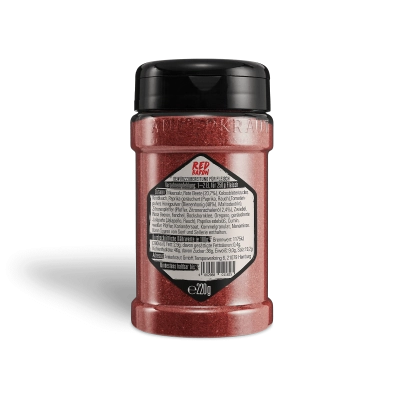 BURNHARD BBQ Rub Grillgewürz: Red Baron Rückseiten-Etikett mit Zutaten