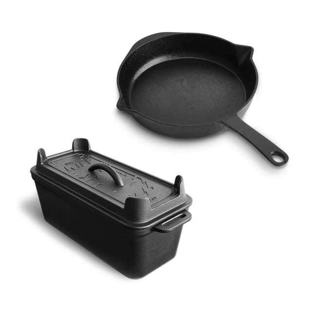 Gusseisen Set mit Kastenform und Bratpfanne