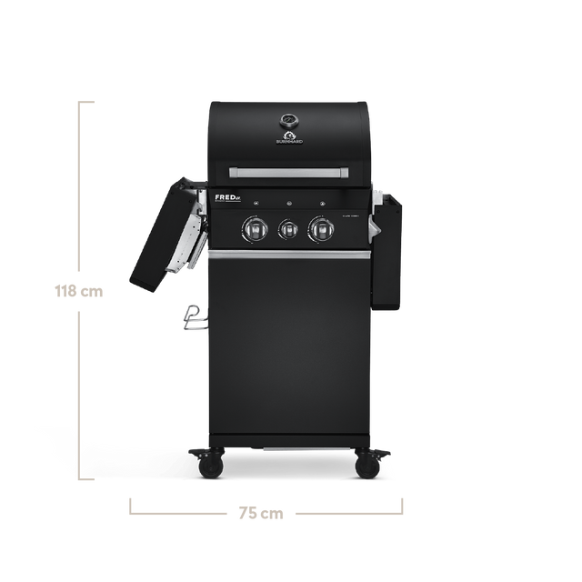 945510_945966 FRED Junior 2-Brenner Gasgrill Deluxe Black Edition mit abgeklappten Seitentischen
