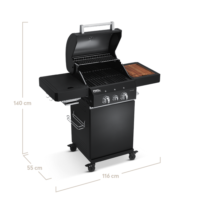 945510_945966 FRED Junior 2-Brenner Gasgrill Deluxe Black Edition schräg