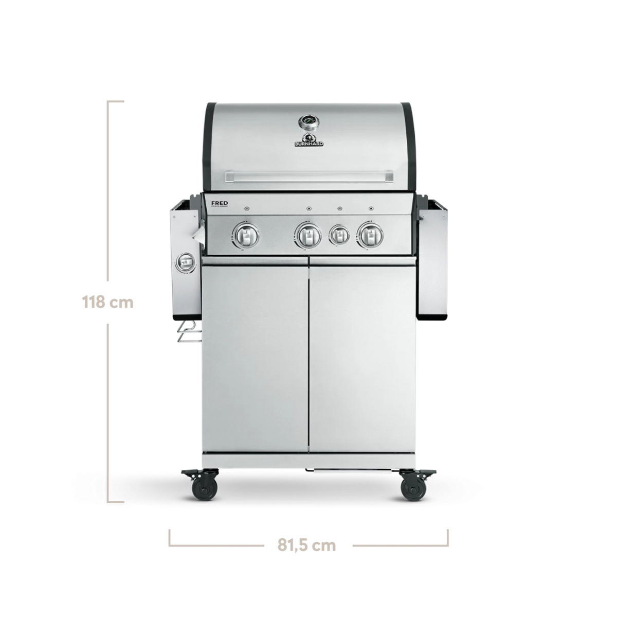 945517_945967 FRED Gasgrill 3-Brenner Deluxe frontal mit abgeklappten Seitentischen
