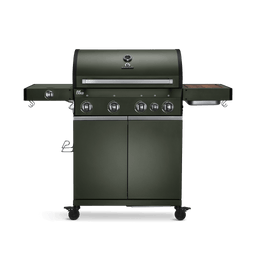 945638, 946140 Big FRED Deluxe 4-Brenner Gasgrill Green Edition frontal vor weißem Hintergrund 