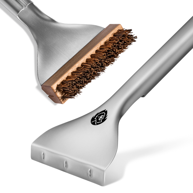 Details Palmyra Borsten und Schaber-Kante vor weißem Hintergrund