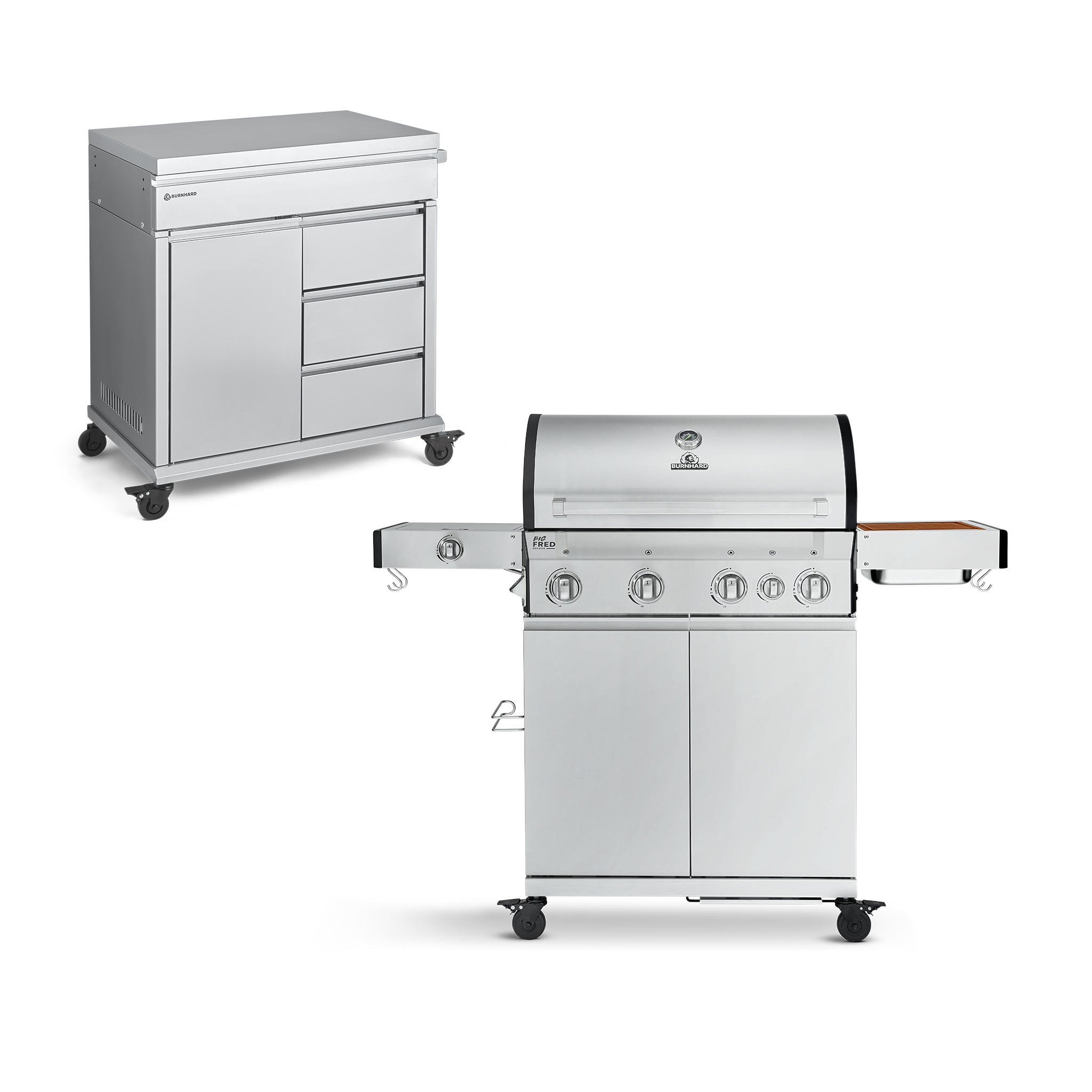 Big FRED 4-Brenner Deluxe Gasgrill mit Grill Beistellwagen und Gusseis ...