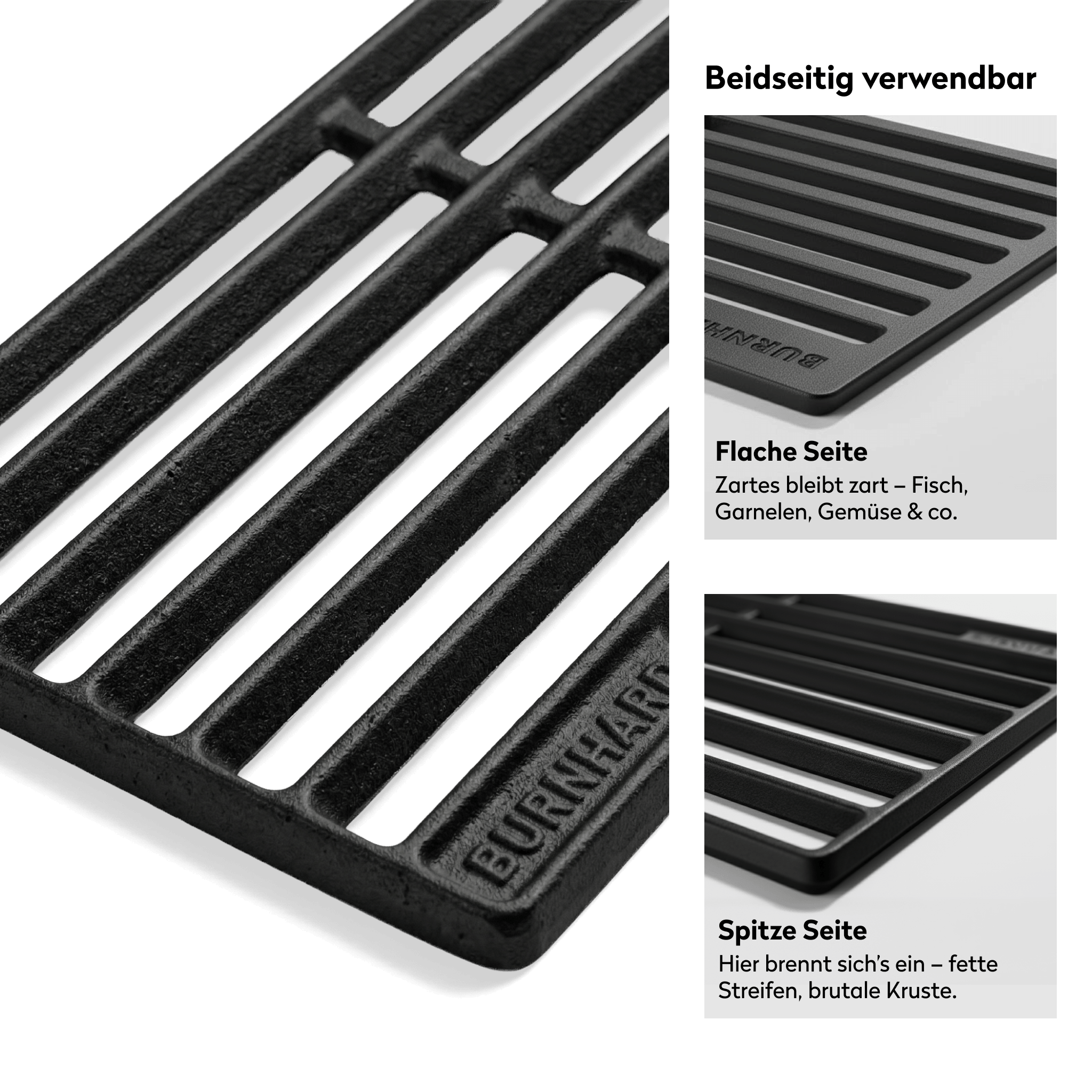 Wende-Grillrost aus Gusseisen mit flacher und spitzer Seite für verschiedene Grillmuster 946761_946763_946765_946767_
