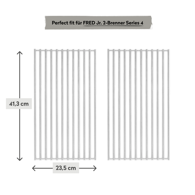 Edelstahl-Grillrost für FRED 2-Brenner Series 4 mit Maßangaben 41,3 x 23,5 cm 946762