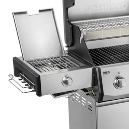 Geöffneter Seitentisch mit Infrarot-Keramikbrenner in Edelstahloptik und aufgelegtem Grillrost 946776
