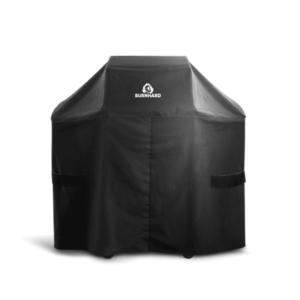 947115 Schwarze Grillabdeckung für BURNHARD FRED Jr. Gasgrill, vollständig übergezogen, Frontansicht