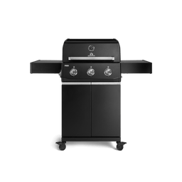 947124, 947125 FRED Gasgrill mit 3 Brennern in Schwarz mit geschlossenem Unterschrank und seitlichen Ablagen