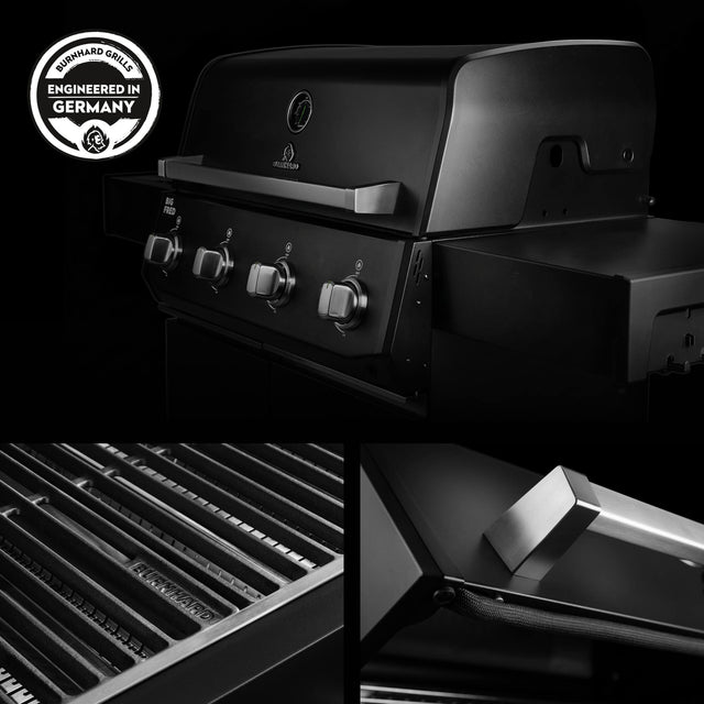 947136 Big FRED Gasgrill in Schwarz mit Gusseisenrosten und hochwertigen Materialdetails