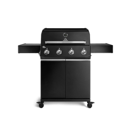 947136, 947137 Big FRED Gasgrill mit 4 Brennern in Schwarz mit geschlossenem Unterschrank und seitlichen Ablagen
