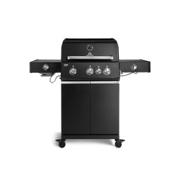 947134, 947135 FRED Deluxe Plus 3-Brenner Gasgrill in Schwarz mit Seitenkochfeld, Food Container und geschlossenem Unterschrank