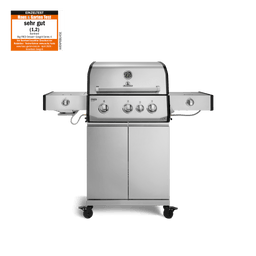 947132, 947133 FRED Deluxe Plus 3-Brenner Gasgrill in Edelstahl mit Seitenkochfeld, Food Container und geschlossenem Unterschrank