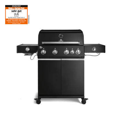 947146, 947147 Big FRED Deluxe Plus 4-Brenner Gasgrill in Schwarz mit Infrarot-Keramikbrenner, Seitenkochfeld und geschlossenem Unterschrank