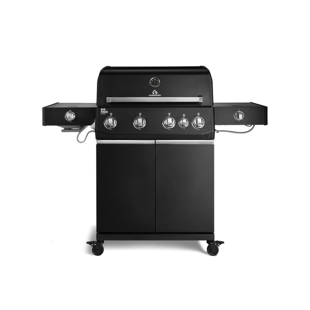 947146, 947147 Big FRED Deluxe Plus 4-Brenner Gasgrill in Schwarz mit Infrarot-Keramikbrenner, Seitenkochfeld und geschlossenem Unterschrank