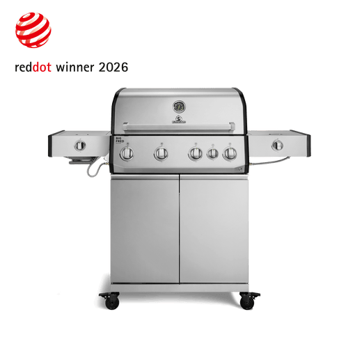 947144, 947145 Big FRED Deluxe Plus 4-Brenner Gasgrill in Edelstahl mit Infrarot-Keramikbrenner, Seitenkochfeld und geschlossenem Unterschrank