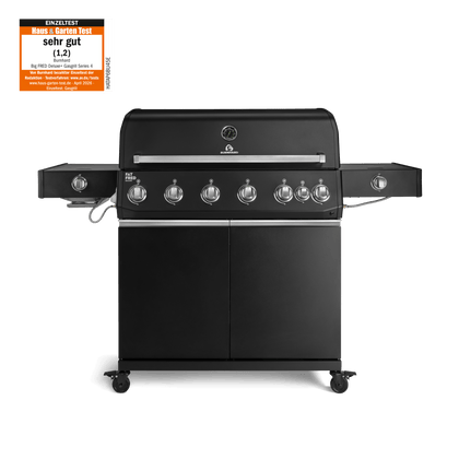 947154, 947155 Fat FRED Deluxe Plus 6-Brenner Gasgrill in Schwarz mit Infrarot-Keramikbrenner, Seitenkochfeld und geschlossenem Unterschrank