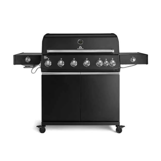 947154, 947155 Fat FRED Deluxe Plus 6-Brenner Gasgrill in Schwarz mit Infrarot-Keramikbrenner, Seitenkochfeld und geschlossenem Unterschrank