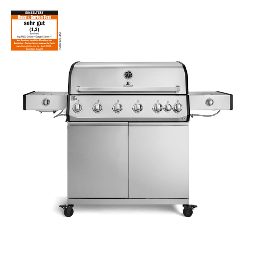 947152, 947153 Fat FRED Deluxe Plus 6-Brenner Gasgrill in Edelstahl mit Infrarot-Keramikbrenner, Seitenkochfeld und geschlossenem Unterschrank