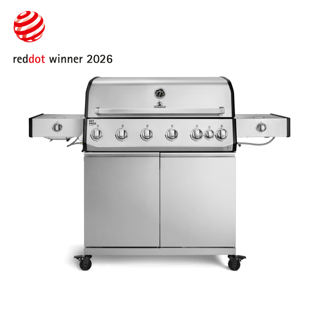 947152, 947153 Fat FRED Deluxe Plus 6-Brenner Gasgrill in Edelstahl mit Infrarot-Keramikbrenner, Seitenkochfeld und geschlossenem Unterschrank
