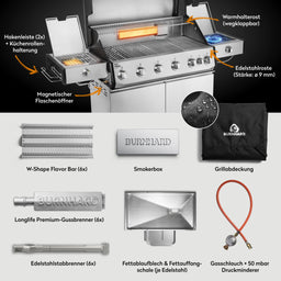 947153 Fat FRED Deluxe Plus 6-Brenner Gasgrill in Edelstahl mit Edelstahlrosten, Smokerbox und Lieferumfang im Überblick