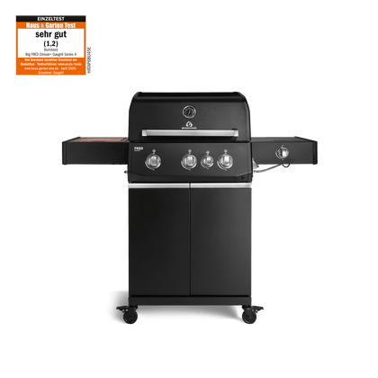 947128, 947129 FRED Deluxe 3-Brenner Gasgrill in Schwarz mit geschlossenem Unterschrank, Seitenkochfeld und Food Container