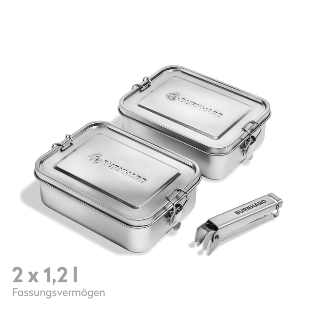 946416 2 kleine Kochboxen mit jeweils 1,2 Liter Fassungsvermögen vor weißem Hintergrund