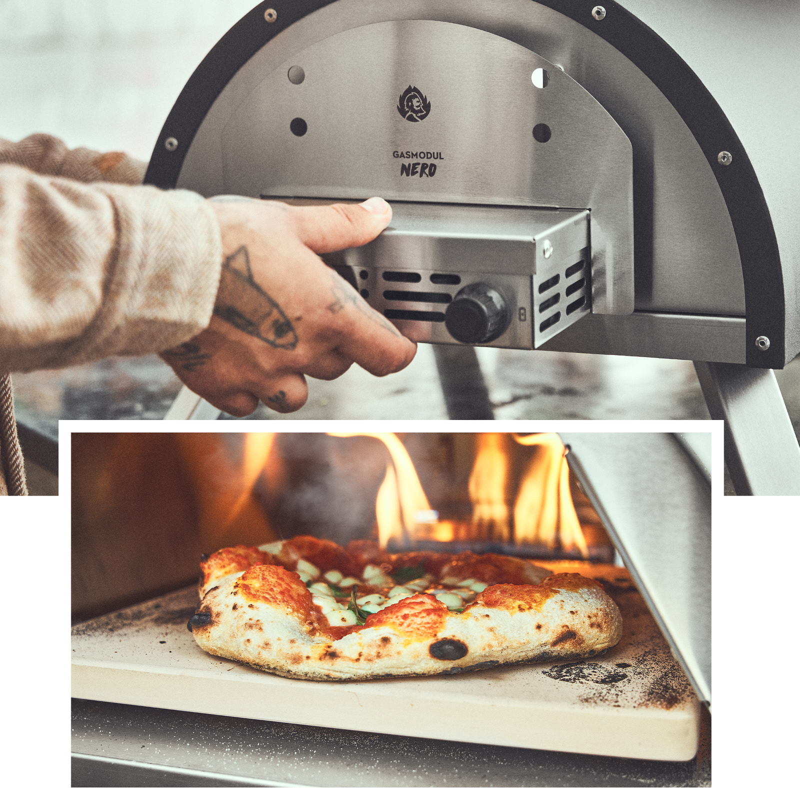 Gasmodul für NERO wird eingesetzt und Pizza im NERO gebacken