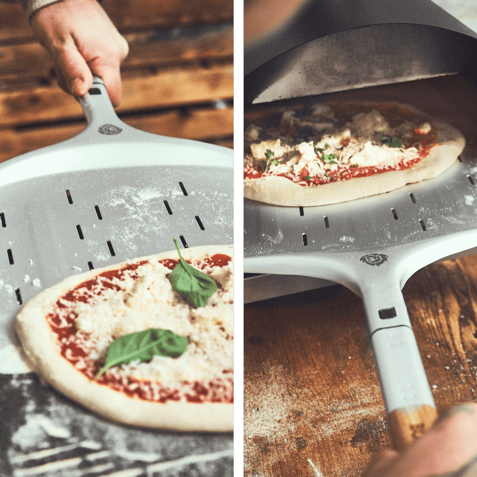 Collage Pizzaschieber-Nutzung Aufnehmen und Ablegen