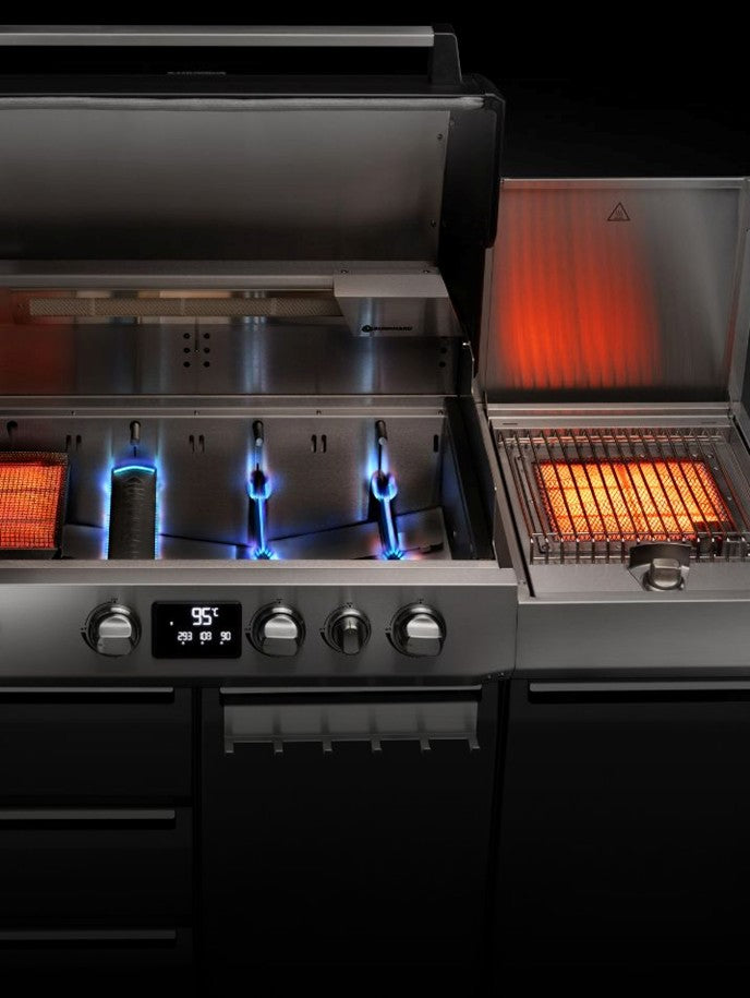 GRANT Modularer Gasgrill mit geöffneter Brennkammer & verschiedenen Brennern
