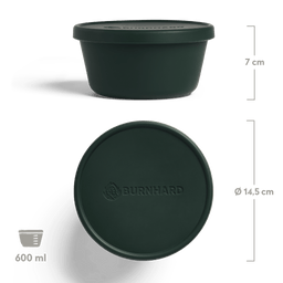 Ballenbox von oben und frontal mit Bemaßung und 600 ml Fassungsvermögen 946411, 946592, 946593